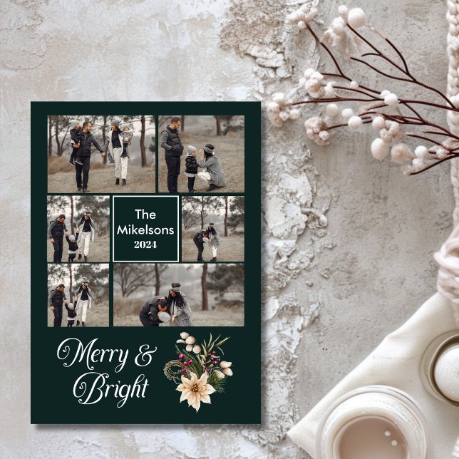 6 photo Family Merry & Bright Christmas  Holiday Card (Creator Uploaded)