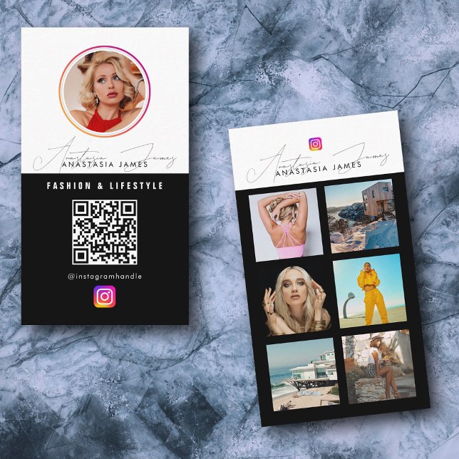 6 Photo Feed Grid Social Media QR Code  Business Card (6 Photo Feed Grid Social Media QR Code Business Card)