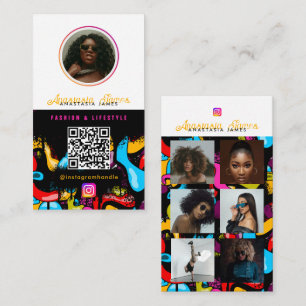 6 Photo Feed Grid Social Media QR Code Hip Hop Business Card