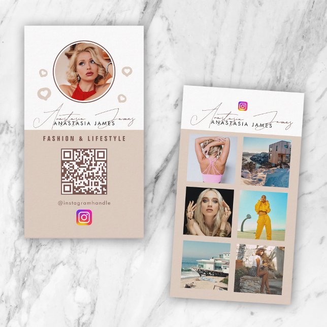 6 Photo Feed Social Media QR Code Neutral Colours Business Card (6 Photo Feed Social Media QR Code Neutral Colors Business Card
)