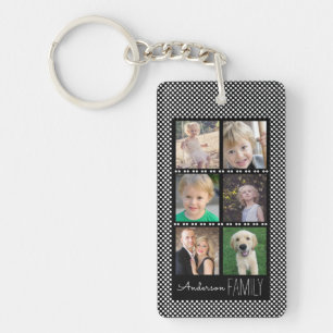 6 Photo Frames Black with White Dots Personalised Key Ring