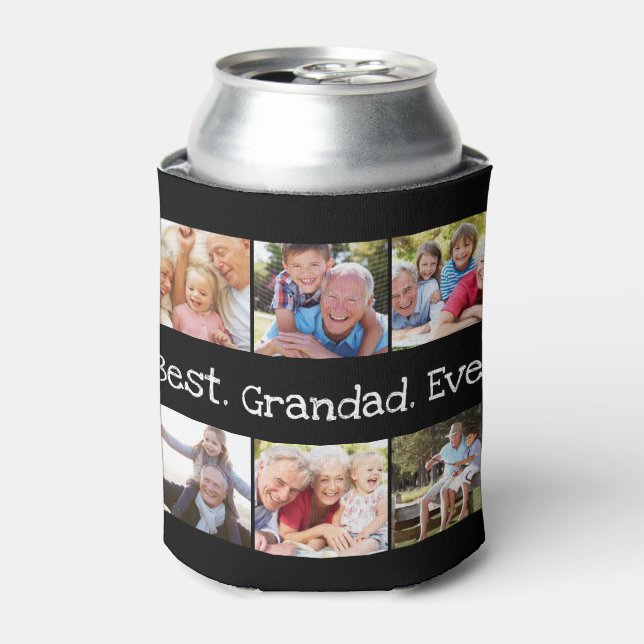 6 Photo Fun Best Grandad Ever Collage Black Can Co Cooler (Can Front)