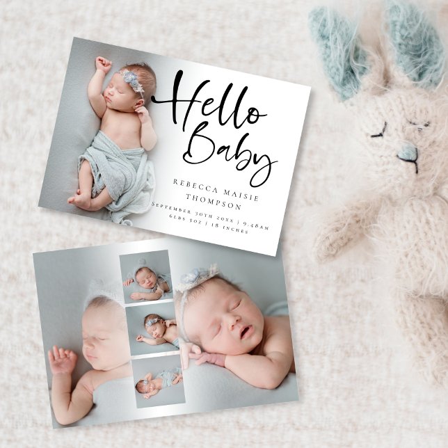 6 Photo Girl Boy Script Hello Baby Birth Announcement (Creator Uploaded)