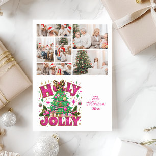6 Photo Glitter Leopard Bow Holly Jolly Holiday Card