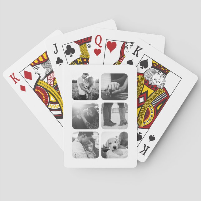 6 Photo Grid Template Rounded Frame Playing Cards (Back)