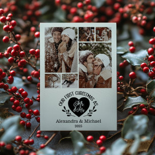6 Photo Heart First Christmas as Mr & Mrs Holiday Card