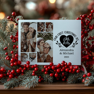 6 Photo Heart First Christmas as Mr & Mrs Holiday Card