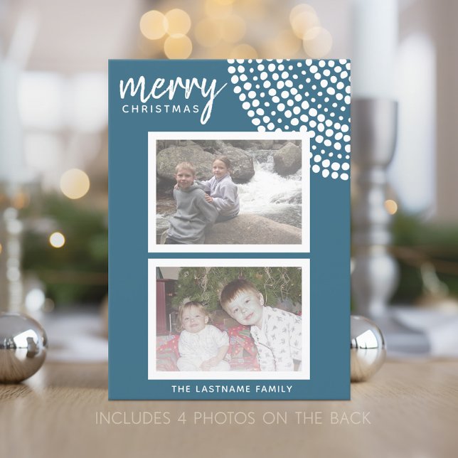 6 Photo Holiday Snowflakes - Blue Holiday Card (Holiday Greeting Card with 6 Photos - 2 on the front and 4 on the back)