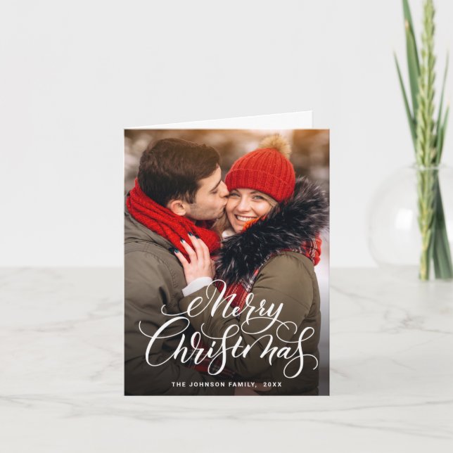 6 PHOTO Modern Merry Christmas Greeting Holiday Card (Front)