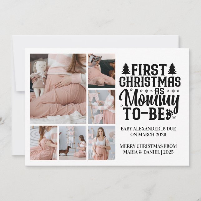 6 Photo Mummy to be Christmas Pregnancy  Holiday Card (Front)