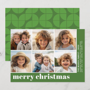6 Photo Offset - Bold Merry Christmas - Green Holiday Card