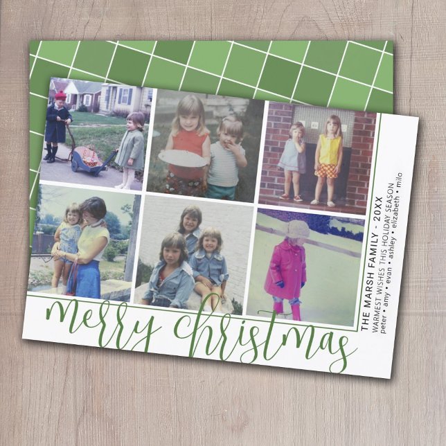 6 Photo Offset - Script Merry Christmas - Green Holiday Card (Creator Uploaded)