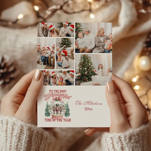 6 Photo Pink  Nutcracker Christmas Wonderland Glob Holiday Card (Creator Uploaded)