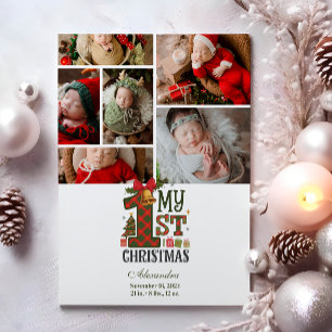 6 Photo Plaid First Christmas Holiday Card