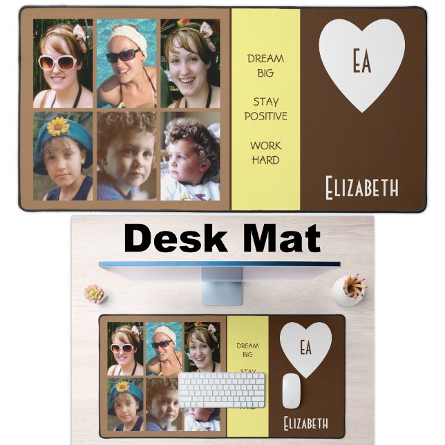 6 photo quotes add name initials brown yellow desk mat (Creator Uploaded)