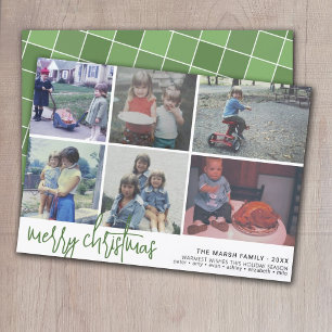 6 Photo - Script Merry Christmas - Green Tile Holiday Card