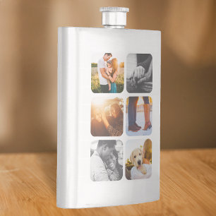 6 Photo Template Grid Rounded Frame brushed Spirit Hip Flask