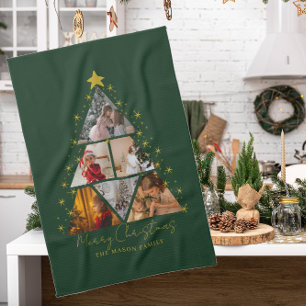 6 Photo Tree Shape Christmas Card Tea Towel