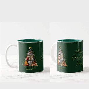 6 Photo Tree Shape Christmas gift grandparent Two-Tone Coffee Mug