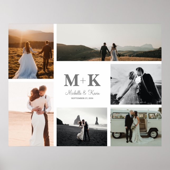 6 Photo Wedding Collage Newlyweds Keepsake Poster (Front)