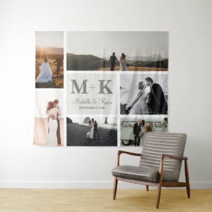 6 Photo Wedding Collage Newlyweds Tapestry