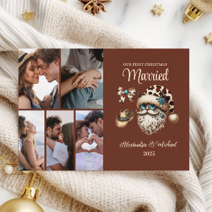 6 Photo Western First Christmas Married Holiday Card