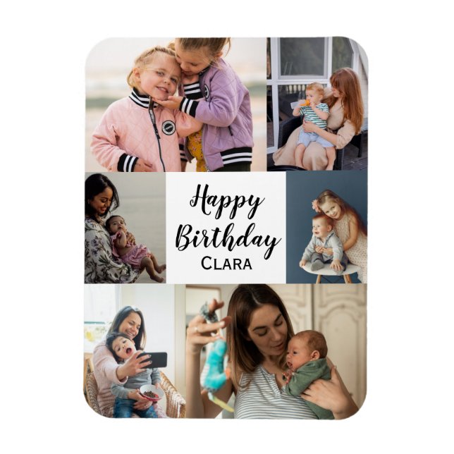 6 Photos Collage Personalised Script Birthday Magnet (Vertical)