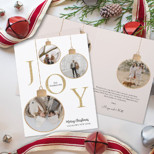 6 Photos JOY White Christmas Bell Holiday Card