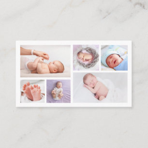 6 Photos Logo QR Code Newborn Baby Photographer Business Card