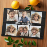 6 Photos with White Text on Black Tea Towel<br><div class="desc">A collage of 6 square photos with a line of text highlighted in the middle. Add "GRANDPA" or "DADDY" with photo of the kids and make a cute memento for the family. Add your favourite pics to this fun template. You can use square photos or any photos for this grid....</div>