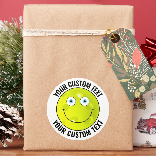 6 Pickleball Personalised Text Custom Happy Face Classic Round Sticker (Holiday)