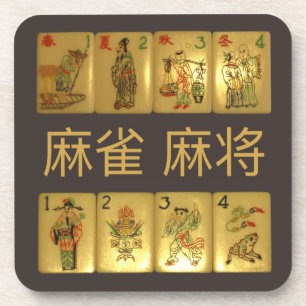 6 plastic coasters – 麻雀  麻将  Flowers & S