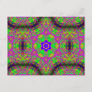 6-point blue start purple and yellow geometric postcard