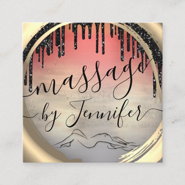 6 Punches Massage Spa Wellness Studio Unique Gold Square Business Card (Front)