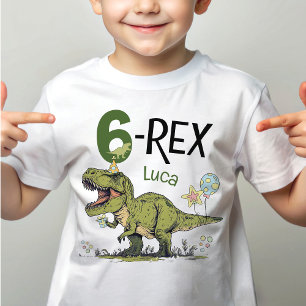 6-Rex Cute Dinosaur Theme 6th Birthday Party Name  T-Shirt