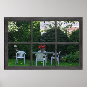 6 Rustic Pane Faux Window with a Backyard View  Po Poster