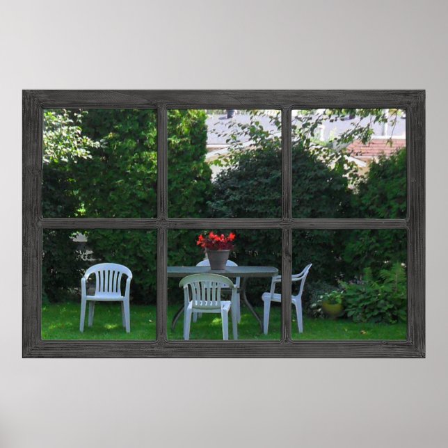 6 Rustic Pane Faux Window with a Backyard View  Po Poster (Front)