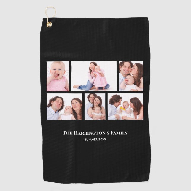 6 Sections Custom Photo Black Frames Golf Towel (Front)