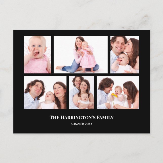 6 Sections Custom Photo Black Frames Postcard (Front)