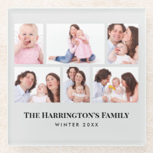 6 Sections Custom Photo Minimalist Gray Frames Glass Coaster