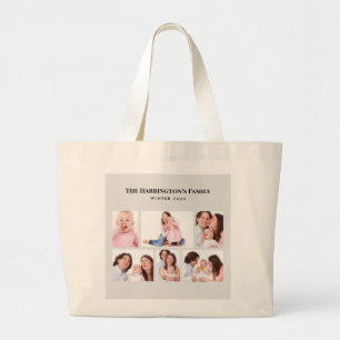 6 Sections Custom Photo Minimalist Grey Frames Large Tote Bag