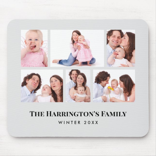 6 Sections Custom Photo Minimalist Grey Frames Mouse Pad (Front)