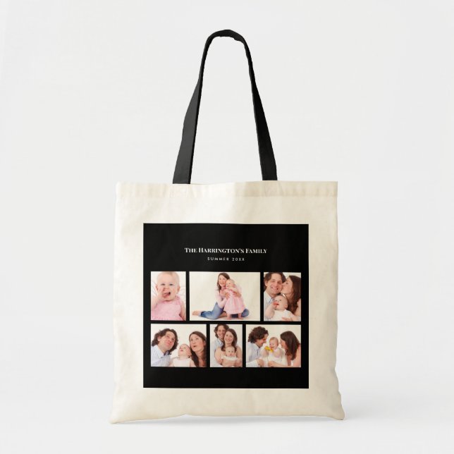 6 Sections Custom Photo Simple Elegant Black Frame Tote Bag (Front)