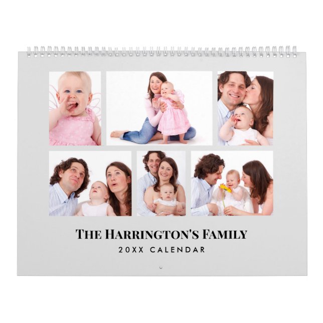 6 Sections Family Photo Minimalist Grey Frames Calendar (Cover)