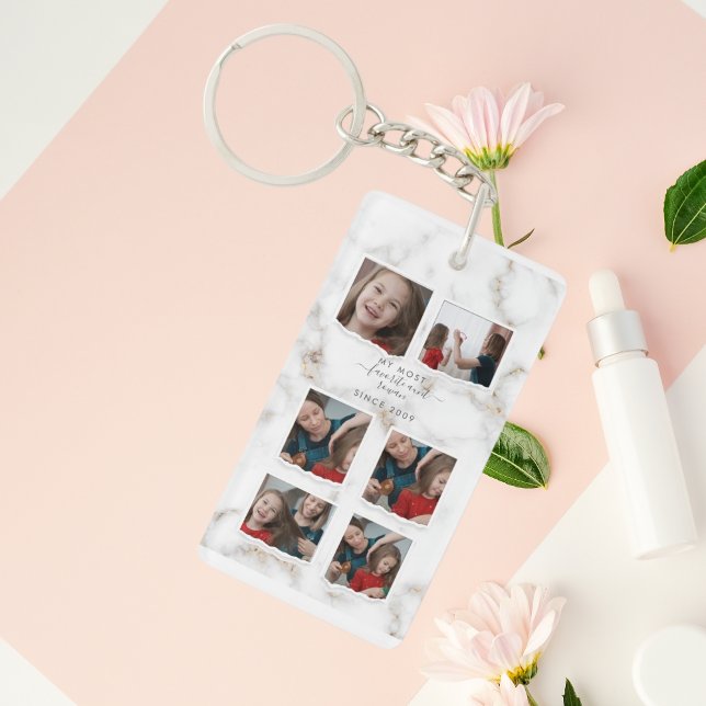 6 Six Photo Collage Aunty Modern Elegant Family Key Ring (Creator Uploaded)