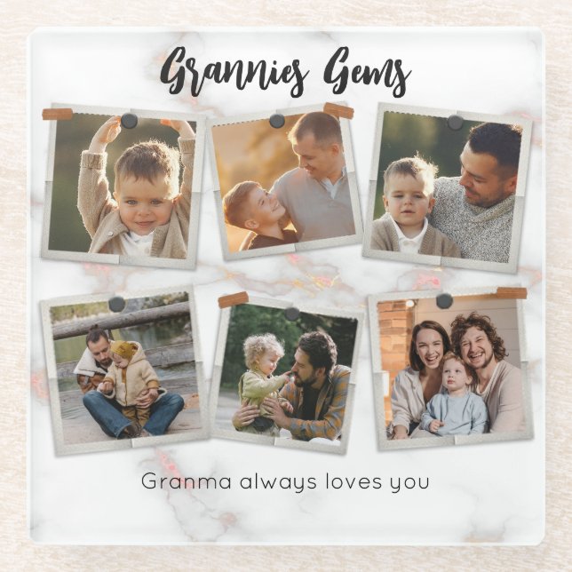  6 Six Photo Modern Elegant Collage Family Love Glass Coaster (Front)