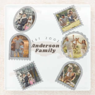 6 Six Photo Modern Elegant Collage Family Love Glass Coaster