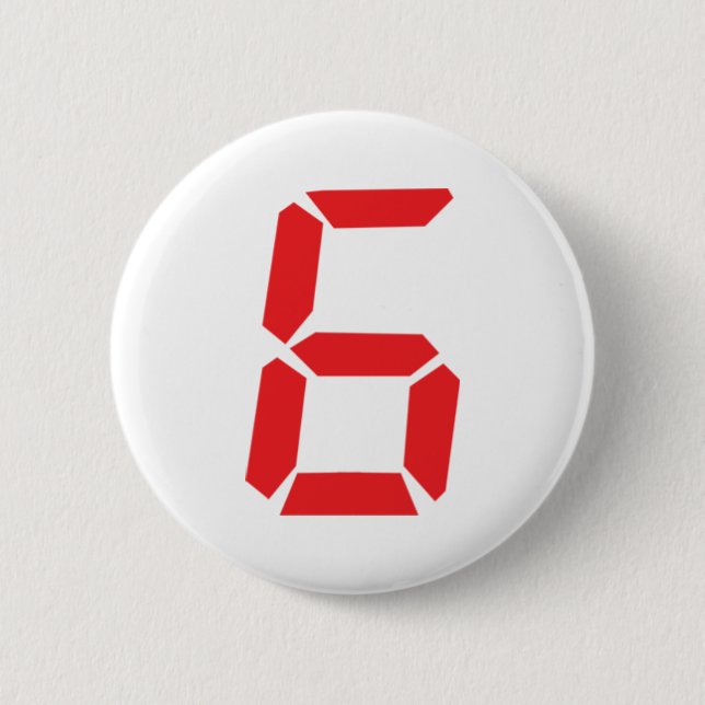 6 six red alarm clock digital number cm round badge (Front)