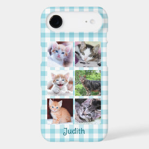 6 Square Pet Photo Collage Robin Egg Blue Gingham