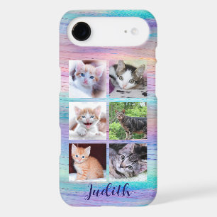 6 Square Pet Photo Collage Unicorn Ombre Wood